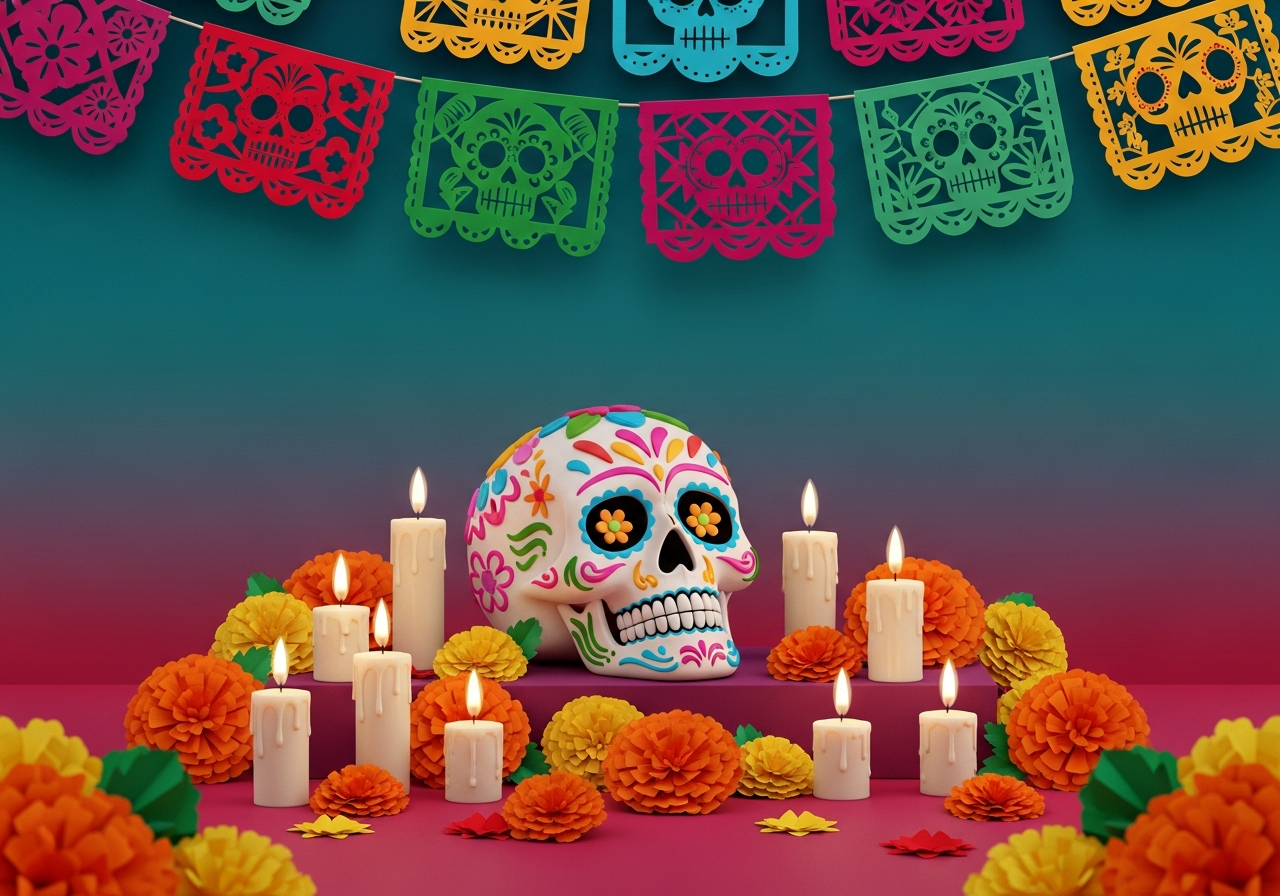 Editorial illustration of Día de los Muertos