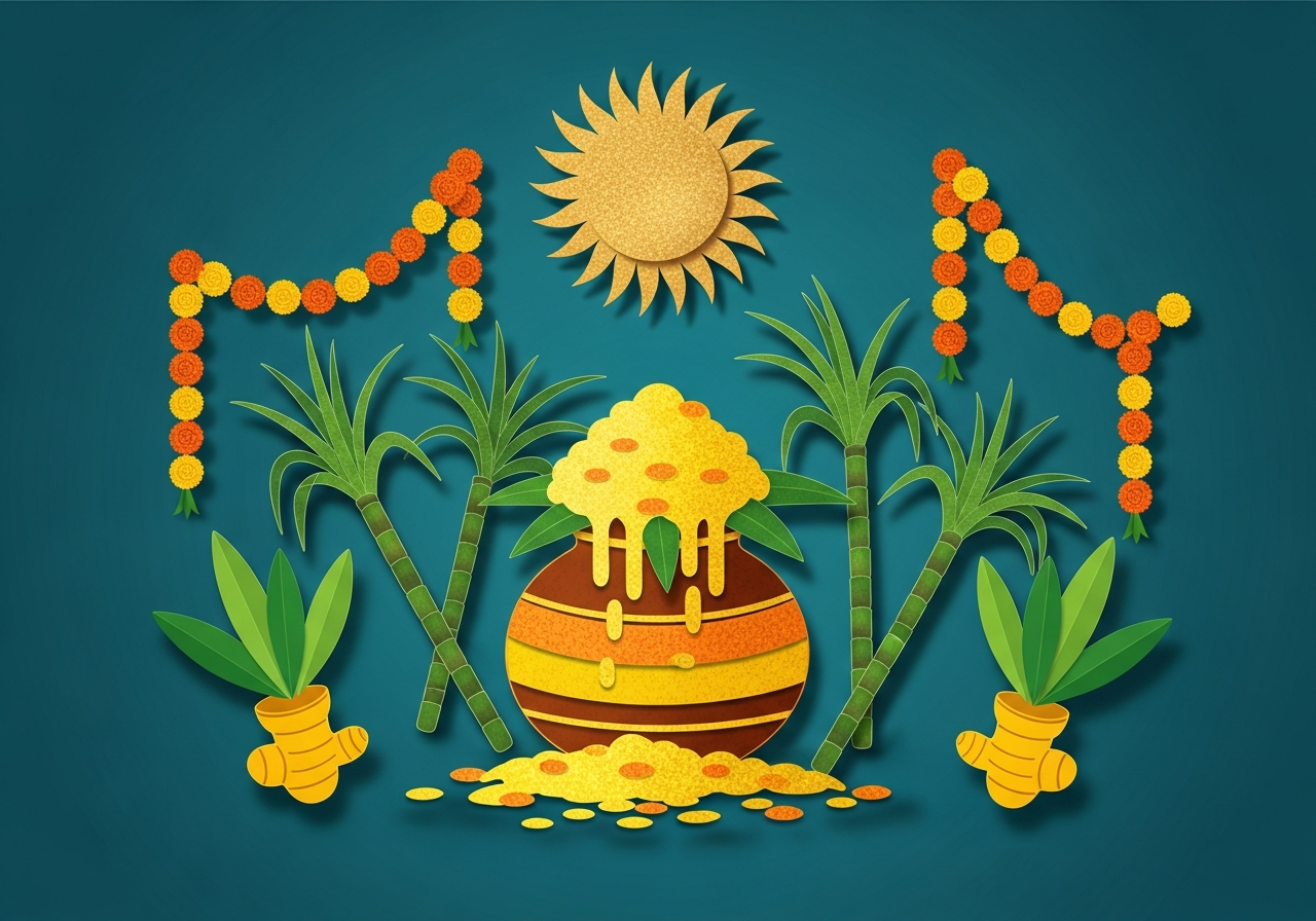 Editorial illustration of Pongal
